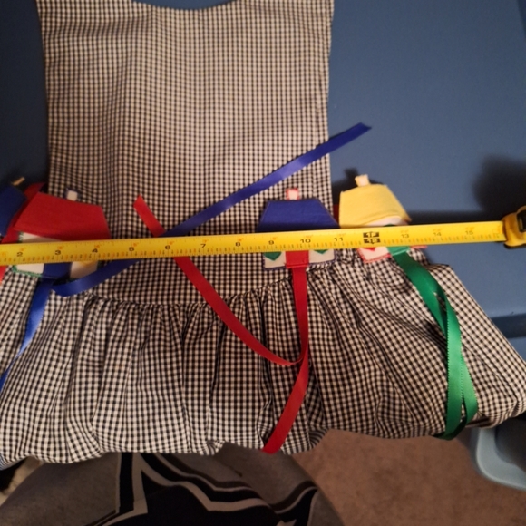 Chocolate Soup Girls Apron Style Dress Black Gingham Houses Ribbon Sz 8 Vintage - Picture 13 of 15